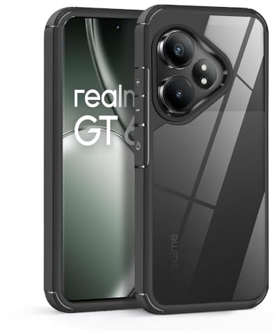 Loyhee Hülle für Realme GT 6 / 6T 5G (6.78), Stoßfest Militärstandard FallSchutz Handyhülle Transparent Kratzfeste PC Rückseite + TPU Bumper Anti-Fingerabdruck Schutzhülle - Schwarz