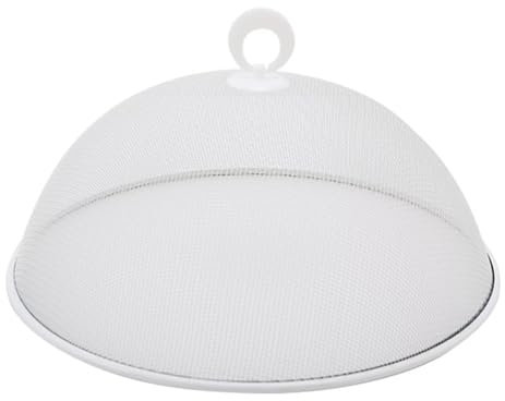 Round Metal Mesh Food Cover Plate Covers Reusable Food Protector Net Dome Food Cover Mesh Food Tents Picnic Food Umbrella Net Cake Covers for Kitchen Food Vegetable (White, 35cm)