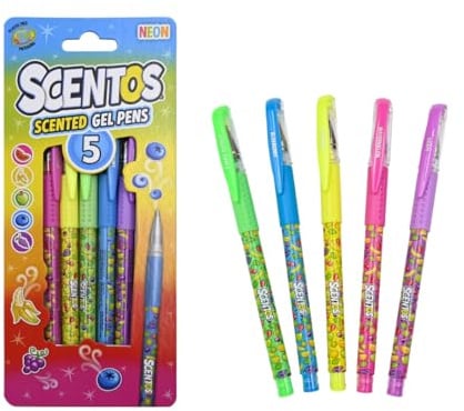 Scentos Duftende, ungiftige Neon-Gelstifte, 5 Stück, ideal zum Zeichnen, Ausmalen, Schreiben und Verschenken, entworfen in den USA