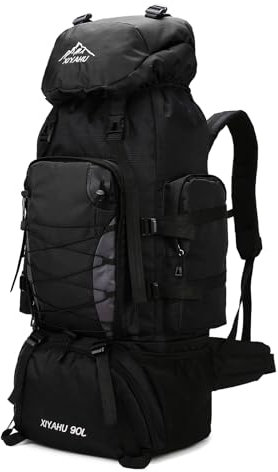 CINGHI LUSSO Wanderrucksack 90L Rucksack für Herren Damen Wasserdichter Rucksack für Reisen Große Camping Trekking Taschen Outdoor Tagesrucksack Reiserucksack, Schwarz , 80*43*25cm/31.5*16.9*9.8in