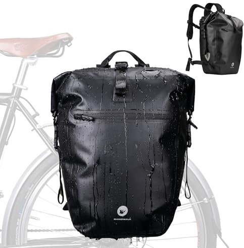 ENJOHOS Fahrradtaschen für Gepäckträger Fahrradrucksack 100% Wasserdicht Fahrrad Taschen hinten Gepäckträgertasche Motorrad Seitentasche Fahrradtasche Rucksack Laptop mit Schultergurt, Schwarz 27L