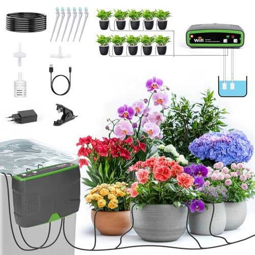 Sistema de riego automático para interior para plantas de jardín, Vankarr WiFi, riego automático con doble bomba, juego de riego por goteo con aplicación, riego de plantas de interior para 20 plantas