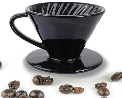 HNCY Kaffeefilter Porzellan Größe 2, Permanent Kaffeefilter Größe 2, Porzellan Kaffeefilter für 1-2 Tassen Kaffee, Kaffee Filter Aufsatz für Zuhause, Café, Geschenk für Mama, Papa, Freunde (Schwarz)