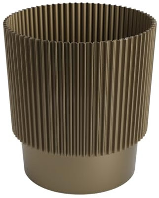 B2C Plant Pots Flower Planter 3 Colours 3 sizes Plastic Pot Modern Elegant Textured Modern Home Garden Indoor Outdoor use Convex stripes (Gold, W13cm x H16cm)