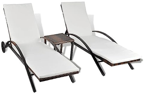 Outdoor Rattan Lounger mit Beistelltisch, Braun Terrasse Sonnenliege, Garten Chaiselongue, Poolliege, Bequemer Strandkorb zum Entspannen und Sonnenbaden