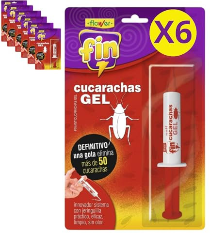 FLOWER x 6 Insecticida Anti Cucarachas Formato Jeringa 10 gr | Jeringuilla Anticucarachas Eficaz Elimina y Mata Cucaracha | Gel Atrayante y Duradero | Interior y Exterior | Aplicación Fácil y Segura