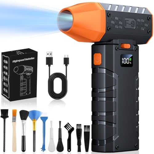 Compressed Air Duster, 130000RPM Cordless Electric Air Duster, Portable Air Dust Blower Mini Powerful Jet Dry Blower 100 Adjustable Speed Levels, LED-Light, Rechargeable for Keyboard, PC, Car Cleaning
