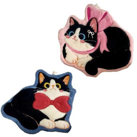 MSLSOZ 2 toallas de mano con bonito patrón de gato, toallas absorbentes y suaves para colgar en el baño y la cocina, toallas decorativas para colgar, regalos para cumpleaños, Navidad, inauguración de