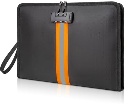 Joyzan Fireproof Document Bag, Fire Proof Money Bag with Safety Lock | Double Layer Storage Waterproof Fibreglass Wallet, 34×24.5cm, for A4 Documents Cash Passport Jewellery Home Office