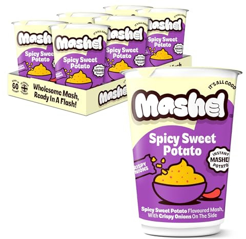 Mashd Spicy Sweet Potato Mash Potato Pot - Pack of 6 x 60g - Instant Meal In One Minute, Just Add Hot Water