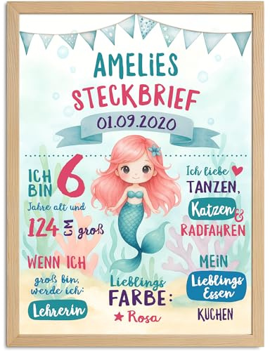 SpecialMe® Poster für Mädchen Steckbrief Meerjungfrau personalisiert | Kinderposter mit Namen | Geschenk zum Geburtstag | Wanddeko Kinderzimmer