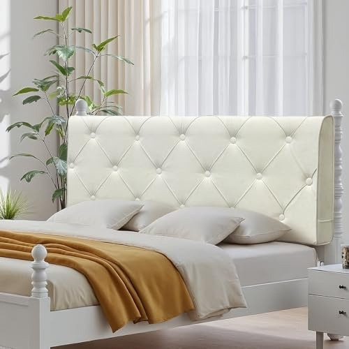 Luxuriöses Kopfteil aus weichem Fleece, Beige, Wandkissen, ohne Werkzeug, multifunktionale Rückenlehne (200 x 60 x 10 cm)