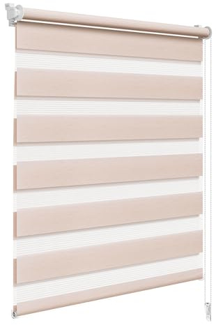 WOLTU Doppelrollo Klemmfix ohne Bohren 85x150 cm, Holzlook Natur | Duo Rollos für innen Fenster & Tür, Zebrarollo Lichtdurchlässig Fensterrollo Seitenzugrollo Verdunkelnd, Stoffbreite 82 cm