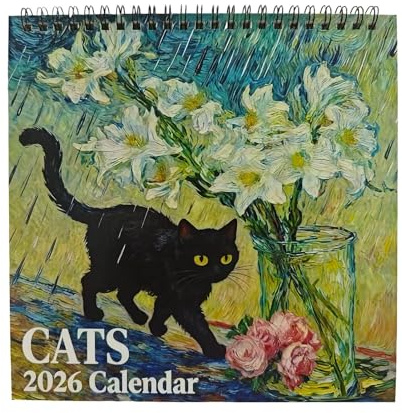 Kalender Katzen In Einem Berühmten Gemälde Calendar, Wandkalender Katze Für 2026, 21cm Planer Für Januar Bis Dezember 2026 | Monatskalender Mit Katzen - Für Zuhause Wohnzimmer Büro Arbeitszimmer