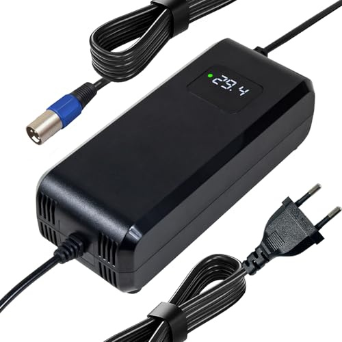 Cargador 29,4 V 5 A XLR para batería de iones de litio de 24 V – Silla de ruedas y Scooter de movilidad con pantalla LED