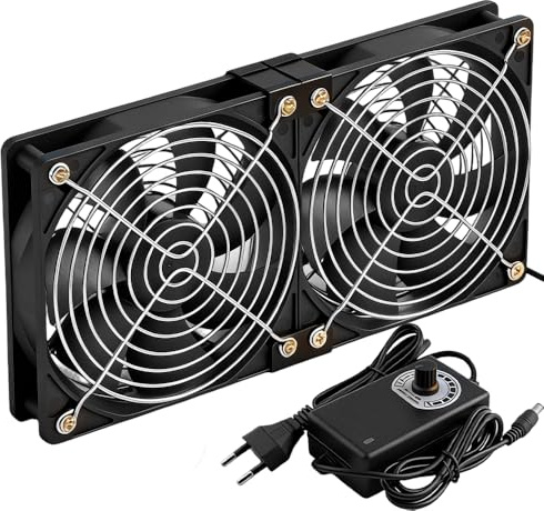 240mm PC Lüfter, 2x120mm Gehäuselüfter 12V PC-Lüfter mit Netzstecker & stufenlosem Drehzahlregler, 2700 RPM, Leiser Leistungsstarker PC Fans für Computer, Server, TV,Gaming-PC,AV Kabine,Router
