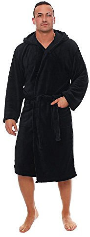 L.E.M.B. Hometrends Herren Damen Bademantel Kingston Microfaser Morgenmantel mit Kapuze schwarz L