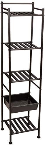 Amazon Basics Regal mit 5 Fächern, mit Korb, Schwarz, 11.22 x 13.58 x 55.23