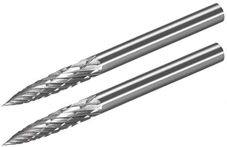 sourcing map Tungsten Carbide Rotary Files 1/8 Shank, Double Cut Tree Shape Rotary Tool 3mm Dia, for Die Grinder Drill Bit Wood Soft Metal Carving Polishing Model Engineering, 2pcs