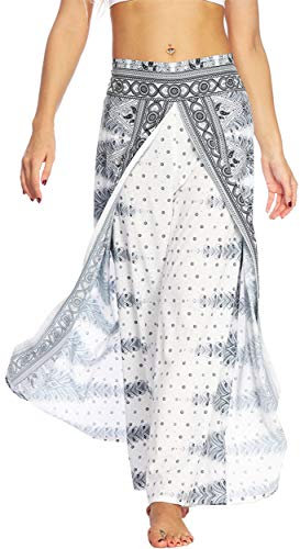 GLUDEAR Damen Boho-Print Palazzo Side Split Wide Leg Workout Yoga Pants - Weiß - Large/X-Large