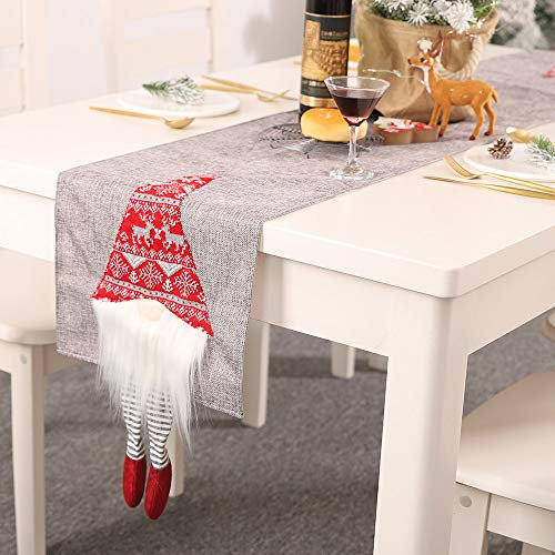 VKTY Tischläufer für Weihnachten, Weihnachtsmotiv, Leinen, 180 cm, Heimdeko, Tischläufer für Partys, Festivals, Urlaubsdekoration, Rot 1 Stpck grau