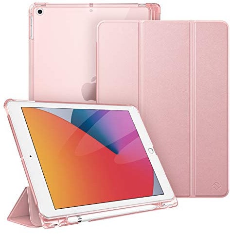 Fintie Hülle für iPad 9. Generation 2021/8. Gen 2020/7. Gen 2019 10.2 Zoll mit Stifthalter, ultradünne leichte Schutzhülle mit transparenter Rückseite und Auto Schlaf/Wach Funktion, Roségold