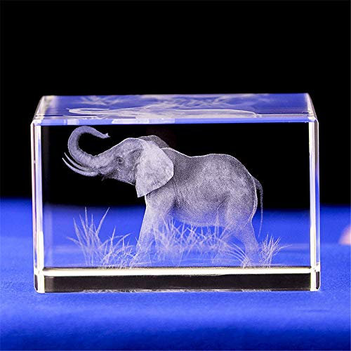 Éléphant cadeaux/3D gravé au Laser en Cristal Art de Figurines éléphantes en Cristal Cube en Verre pour décoration de la Maison, Anniversaire, Cadeau d'éléphant pour Femmes