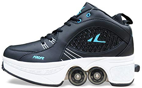 HUOQILIN Skates Quad Automatic Walking Schuhe Unsichtbare Zweireihige Deform Rad Riemenscheibe Schuhe Multifunktionale Deformation Rollschuhe Skaten Outdoor Sport Für Kinder Erwachsene,Black-37