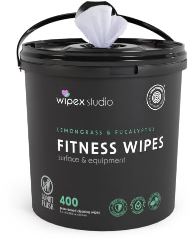 Gym Wipes by Wipex – Natural Fitness Equipment Cleaning with Lemongrass & Eucalyptus, 400 Count Bucket