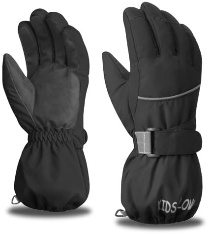 Azarxis Skihandschuhe für Kinder, Warme Winterhandschuhe, Winddichte Verdickt Handschuhe für Laufen Skifahren Wandern Snowboard (Schwarz, L (11-14 Jahre alt))