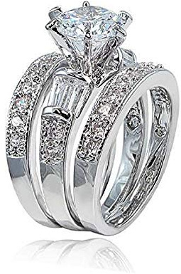 COSJOOHY 925 Sterling Silver Bridal Ring Sets Emerald Cut CZ Engagement Rings Vintage Promise Rings Platinum Big Women CZ Rings Set Bling Princess Cut Cubic Zirconia Size 6-10 (8)