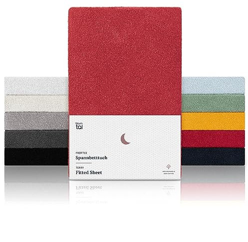 Blumtal® Frottee Spannbettlaken 200x200 cm - OEKO-TEX zertifiziertes Spannbetttuch 200x200cm - Frottee-Spannbettlaken bis 25cm Matratzenhöhe - Spannbettlaken Frottee - Bettlaken wärmend 200x200 in Rot