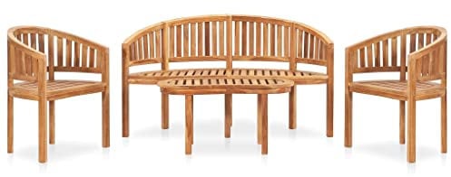 vidaXL Teak Massiv Gartenmöbel 4-TLG. Banana Bank Stuhl Tisch Gartenset Lounge Sitzgruppe Garnitur Gartenbank Gartentisch Bananenstuhl