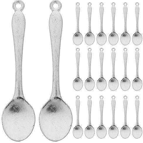 20pcs Mini Spoon Pendant Vintage Silver Miniature Spoon Model Charms Jewelry Making Supplies for Women Men