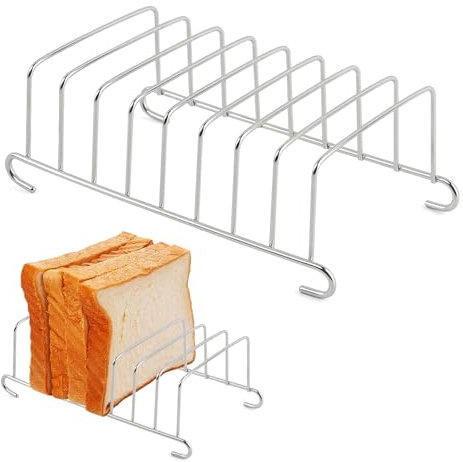 GeKLok Portapane in acciaio inox, accessori per friggitrice ad aria, rettangolare, per friggitrice ad aria, griglia di raffreddamento per pane (argento, dimensioni: 15,5 x 9 cm)