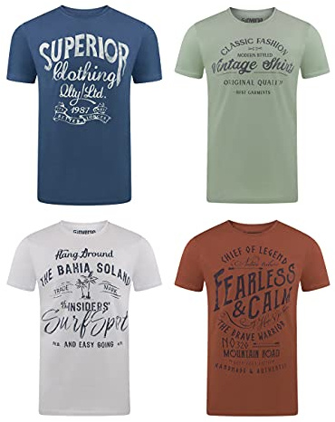 riverso Tshirt Herren Baumwolle Regular Fit RIVLeon 4er Set Pack Rundhals Kurzarm Sommer Tee Shirt Print, Größe:M, Farbe:Farbmix 21