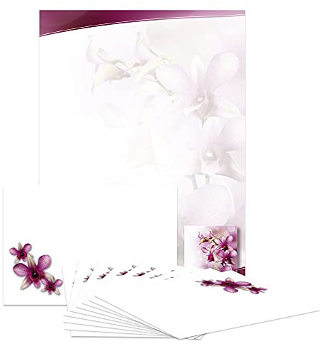 Briefpapier-Set Orchidee DS109 – 10 Blatt Designpapier, 10 Umschläge B6 mit Motiv bedruckt – Hochwertiges Motivpapier, Hochzeit, Verlobung, Brief, Einladung, Jubiläum, Liebesbrief, Orchidee – 90 g/m²