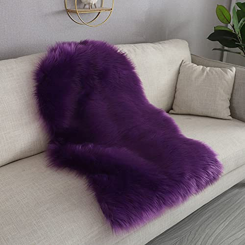 warmsile Kunstfell Teppich Faux Lammfell Teppich Kunstpelz Teppich Schaffell Teppiche Fell für stühle ​Schla fzimmer Wohnzimmer | Als Faux Bett-Vorleger oder Matte,Lila,60 x 120 cm