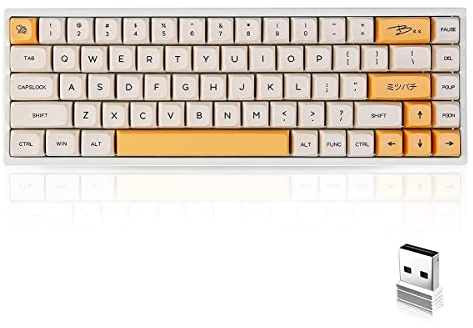 BOYI WK68 Hot Swappable RGB Mechanical Keyboard,Wireless Bluetooth 5.0/2.4G/Wired Type-C Tri-Mode PBT Sublimation Keycaps 65% Gaming Keyboard(Gateron Brown Switch, Honey Milk XDA Keycaps)