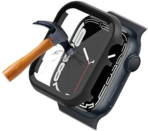 qualiquipment Aluminium Case mit Displayschutz für die Apple Watch Series 8 7 6 5 4 3 2 1 SE ; 45mm 44 42 41 40 38 Schutz-Hülle mit integriertem Schutz-Glas 9H (38mm Schwarz)