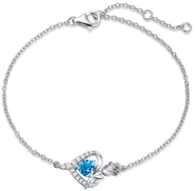 FANCIME Armband Damen 925 Sterling Silber Weiß Gold Dezember Geburtsstein Armbänder mit Topas Blau Frauen Schmuck Geschenk für Valentinstag Verlobung Geburtstags Muttertags Weihnachten