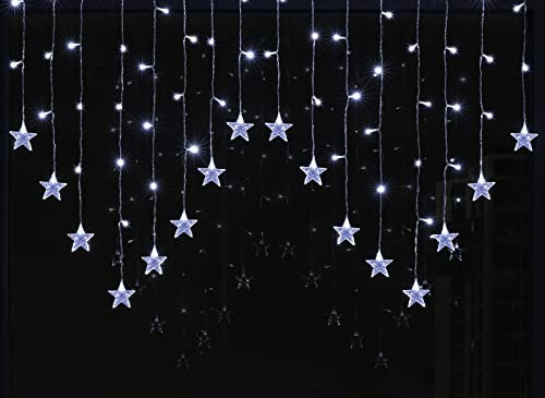 BLOOMWIN Sternenvorhang Lichterkette Weihnachten Kaltweiß 2x1M, Lichtervorhang Weihnachtsbeleuchtung Fenster, Lichterkette Weihnachtsdeko Fenster Innen, 8 Modi 104 LEDs USB Lichterkettenvorhang