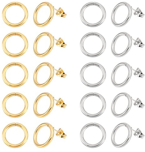 UNICRAFTALE 20 Stück 2 Farben Frau Ohrstecker Runde Ohrstecker 0.6 mm Stift 304 Edelstahl Ohrringpfosten 14x2 mm Ohrringstift Einfacher Ring Frau Ohrringe Komponenten Geschenk Für Frauen