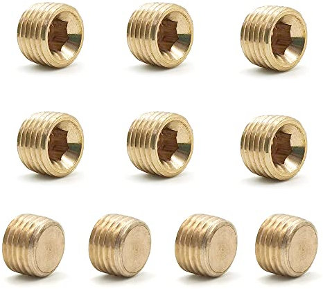 KtbeYTi 10 Stück Innensechskant Messing Blindstopfen 1/4 Zoll Außengewinde stopfen Sechskant Messing Rohrstopfen, für Verschließen Rohrendes Oder Armatur