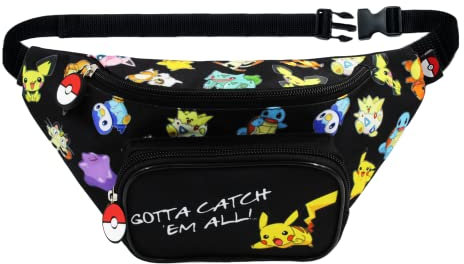Pokemon Gürteltasche für Jungen, Kindertasche, Pikachu Charmander Squirtle Charmander Meowth Eevee Design, Verstellbare Tasche, Geschenk für Kinder und Teenager