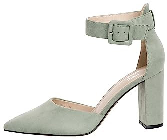 Rio Fiore Damen Pumps, Mintfarbe, 8,5cm Blockabsatz, Textil, Riemchenpumps, 7724-1-18 (Mint, 38EU)