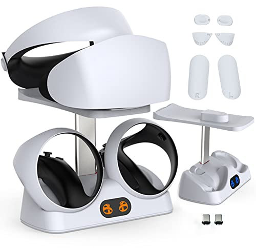 HUAYUWA PSVR2 Controller Charging Dock & Non-slip Pads, Modern Style VR Accessory Charging Station with VR Headset Holder, Led Indicator, USB Type C, 2 Controllers, 15A, 5V, 75W