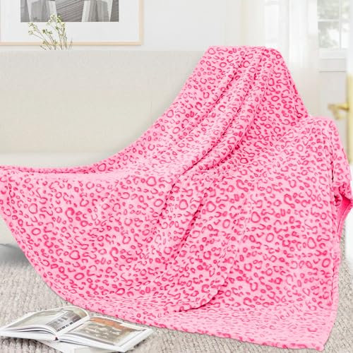 Cheetah Fleece-Decke, Überwurfdecke, gemütlich, warm, Plüsch, Leopardendecke, Rosa, leichte Decken für Couch, Sofa, Bett, Camping, Reisen, 152,4 x 203,2 cm