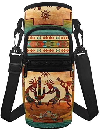 HUIACONG Kokopelli Sac de transport isotherme pour bouteille d'eau Western Native avec bandoulière amovible pour la marche et la randonnée