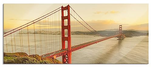 Pixxprint Glasbild Panorama, Wandbild aus Echtglas, Prächtige Golden Gate Bridge, 100x40 cm, inkl. Aufhängung und Abstandshalter